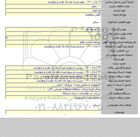 انجام کلیه خدمات سامانه ارتباطات مردمی ۱۲۲