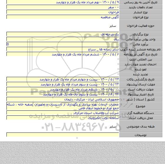 عملیات خدمات بهره برداری و نگهداری از تاسیسات و تجهیزات تصفیه خانه ، شبکه جمع آوری و خطوط انتقال فاض