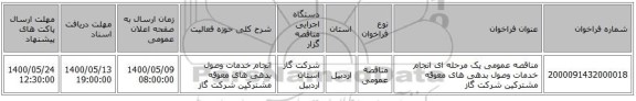 مناقصه عمومی یک مرحله ای انجام خدمات وصول بدهی های معوقه مشترکین شرکت گاز 