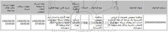 مناقصه عمومی همزمان با ارزیابی (فشرده) یک مرحله ای لوله گذاری و احداث آدم روهای شبکه جمع آوری فاضلاب حاشیه یادگار امام منطقه 10 شهرداری