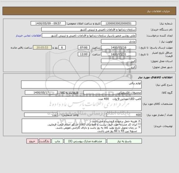 استعلام لوازم برقی