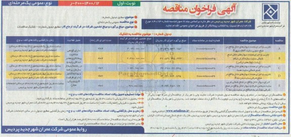 فراخوان مناقصه تخریب و اجرای مجدد دیوارهای حائل 