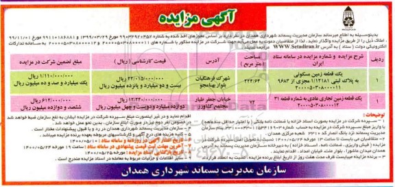 مزایده،مزایده واگذاری یک قطعه زمین مسکونی ...