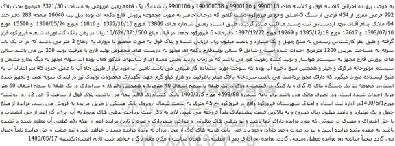آگهی مزایده ششدانگ یک قطعه زمین مزروعی به مساحت 3321/50 مترمربع
