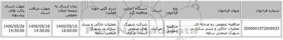مناقصه عمومی دو مرحله ای عملیات خاکی و بستر سازی در شهرک صنعتی ساوه