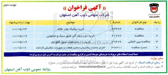 مناقصه، مناقصه خرید رولیک نوار نقاله... - نوبت دوم 