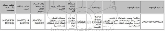 مناقصه عمومی همزمان با ارزیابی (فشرده) دو مرحله ای عملیات تکمیلی احداث ساختمان انتقال خون هرمزگان (بندرعباس)