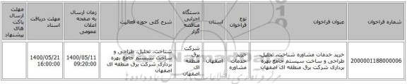 خرید خدمات مشاوره شناخت، تحلیل، طراحی و ساخت سیستم جامع بهره برداری شرکت برق منطقه ای اصفهان