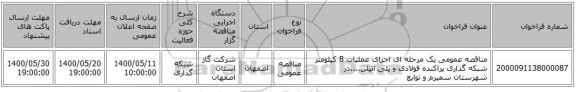 مناقصه عمومی یک مرحله ای اجرای عملیات 8 کیلومتر شبکه گذاری پراکنده فولادی و پلی اتیلن....در شهرستان سمیرم و توابع