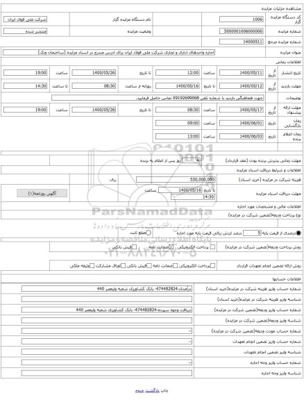 اجاره واحدهای اداری و تجاری شرکت ملی فولاد ایران برای ادرس مندرج در اسناد مزایده (ساختمان ونک)