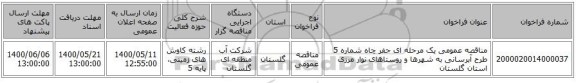 مناقصه عمومی یک مرحله ای حفر چاه شماره 5 طرح آبرسانی به شهرها و روستاهای نوار مرزی استان گلستان