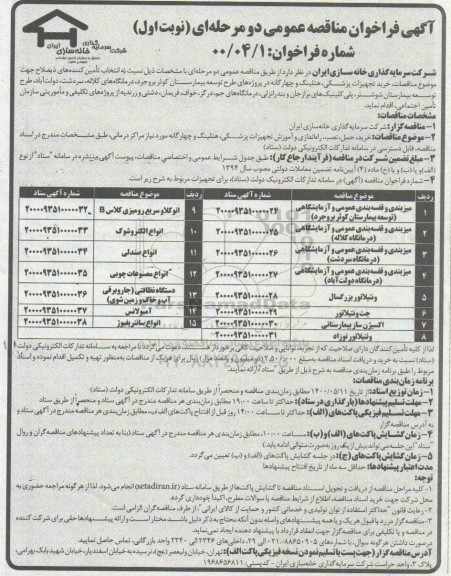 مناقصه، مناقصه خرید تجهیزات پزشکی، هتلینگ و چهارگانه