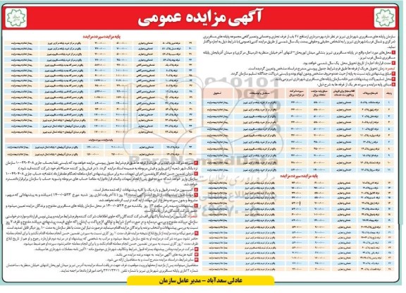 آگهی مزایده عمومی, مزایده بهره برداری از منافع 47 باب از غرف تجاری و خدماتی و تعمیرگاهی