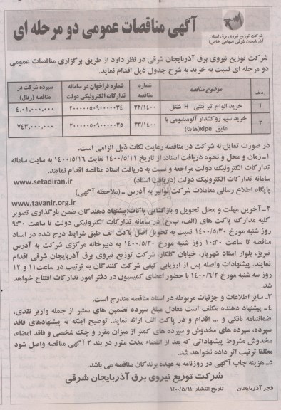 مناقصه خرید انواع تیر بتنی و.....