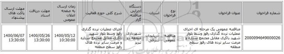 مناقصه عمومی یک مرحله ای اجرای عملیات نرده گذاری رفوژ وسط بلوار شهید باکری مقابل مجتمع ستاره و مرمت سایر نرده های رفوژ سطح منطقه