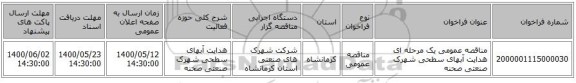 مناقصه عمومی یک مرحله ای هدایت آبهای سطحی شهرک صنعتی صحنه