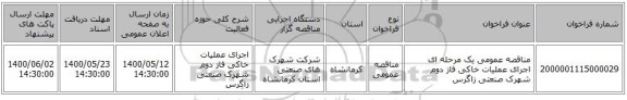 مناقصه عمومی یک مرحله ای اجرای عملیات خاکی فاز دوم شهرک صنعتی زاگرس