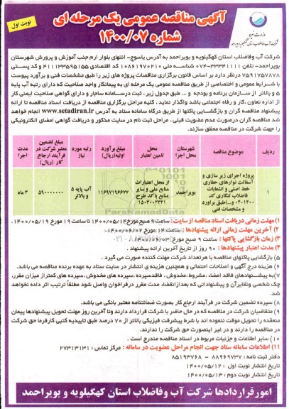 مناقصه، مناقصه پروژه اجرای زیرسازی و آسفالت نوارهای حفاری