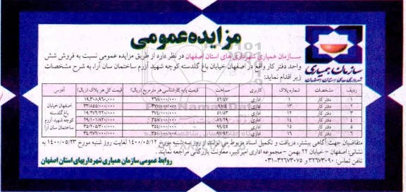 مزایده مزایده فروش شش واحد دفتر کار 
