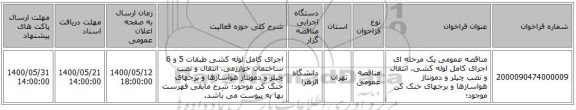 مناقصه، مناقصه عمومی یک مرحله ای اجرای کامل لوله کشی، سامانه تدارکات الکترونیکی دولت