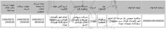 مناقصه عمومی یک مرحله ای انجام امور نگهداری فضای سبز مجموعه سوارکاری نوروزآباد تهران 