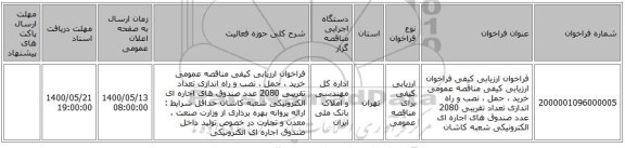 فراخوان ارزیابی کیفی فراخوان ارزیابی کیفی مناقصه عمومی خرید ، حمل ، نصب و راه اندازی تعداد تقریبی 2080 عدد صندوق های اجاره ای الکترونیکی شعبه کاشان