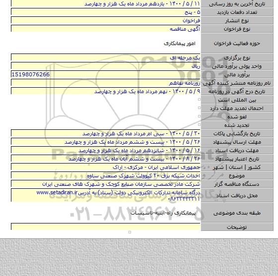 احداث شبکه برق ۲۰ کیوولت شهرک صنعتی ساوه