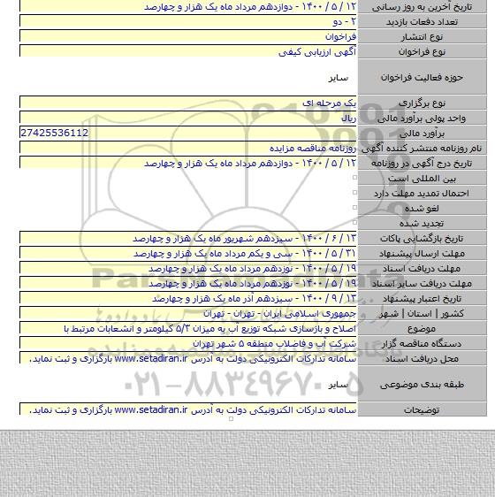 اصلاح و بازسازی شبکه توزیع آب به میزان ۵/۳ کیلومتر و انشعابات مرتبط با