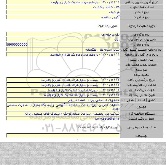 عملیات اجرایی پروژه احداث ساختمان نگهبانی و ایستگاه پمپاژ آب شهرک صنعتی بهاران