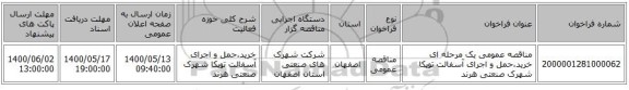 مناقصه عمومی یک مرحله ای خرید،حمل و اجرای آسفالت توپکا شهرک صنعتی هرند 