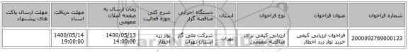 فراخوان ارزیابی کیفی خرید نوار زرد اخطار