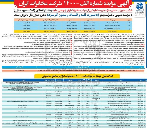 مزایده تعدادی از املاک