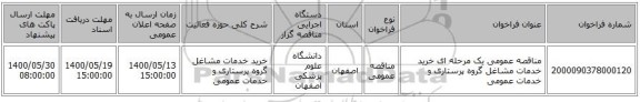 مناقصه عمومی یک مرحله ای خرید خدمات مشاغل گروه پرستاری و خدمات عمومی 