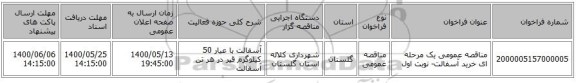 مناقصه عمومی یک مرحله ای خرید آسفالت- نوبت اول