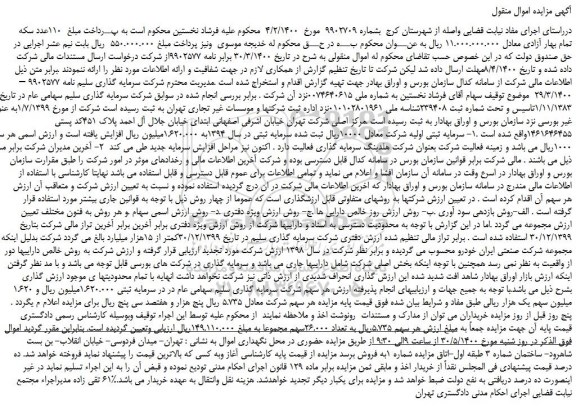 مزایده،مزایده فروش سهام شرکت