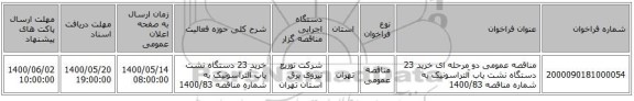 مناقصه عمومی دو مرحله ای خرید 23 دستگاه نشت یاب آلتراسونیک به شماره مناقصه 1400/83