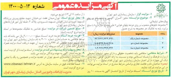 مزایده، مزایده مجوز اکران آگهی و تبلیغات بر روی پیکره های تبلیغاتی