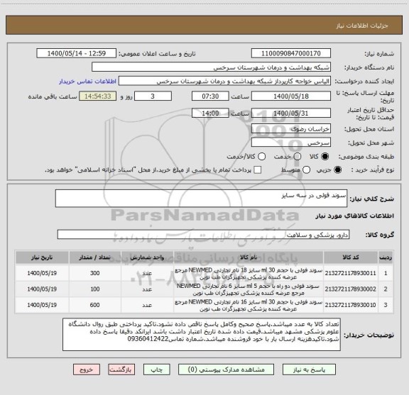 استعلام سوند فولی در سه سایز