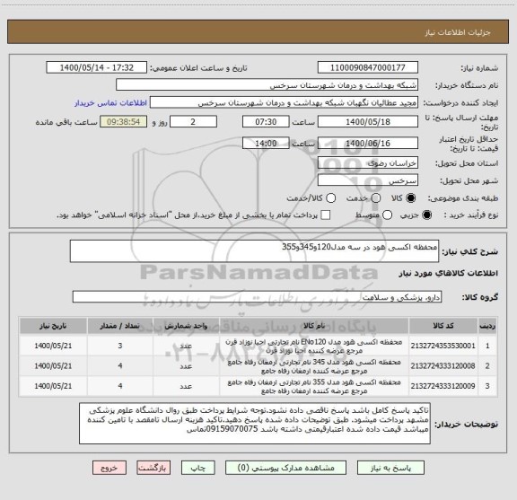 استعلام محفظه اکسی هود در سه مدل120و345و355