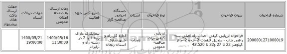 فراخوان ارزیابی کیفی  احداث راه اصلی سه راهی بناب - منجیل قطعات 2 -ب و 2 -د از کیلومتر 22 تا 27 و32 تا 43.520 