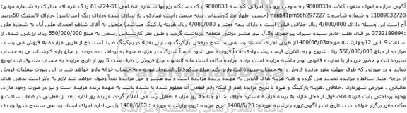 آگهی مزایده یک دستگاه پژو روا