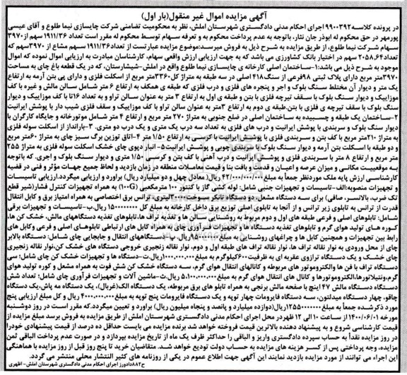 مزایده، مزایده ساختمان اصلی کارخانه چایسازی ...