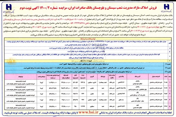 مزایده مزایده فروش املاک مازاد کاربری اداری و مسکونی و تجاری نوبت دوم