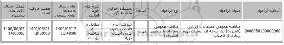 مناقصه عمومی همزمان با ارزیابی (فشرده) یک مرحله ای عملیات بهره برداری از فاضلاب