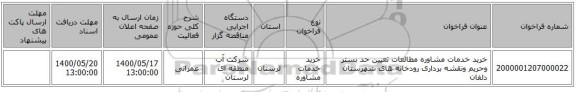خرید خدمات مشاوره مطالعات تعیین حد بستر وحریم ونقشه برداری رودخانه های شهرستان دلفان