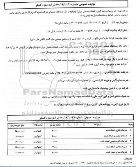 مزایده، مزایده فروش اقلام ضایعاتی