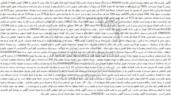 آگهی مزایده ششدانگ عرصه و اعیان یکدستگاه آپارتمان