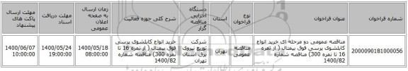 مناقصه عمومی دو مرحله ای خرید انواع کابلشوی پرسی فوق بیمتال ( از نمره 16 تا نمره 300) مناقصه شماره 1400/82