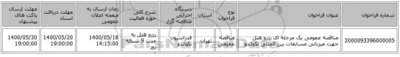 مناقصه عمومی یک مرحله ای رزرو هتل جهت میزبانی مسابقات بین المللی تکواندو