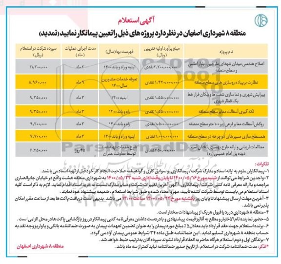 استعلام اصلاح هندسی ...تمدید